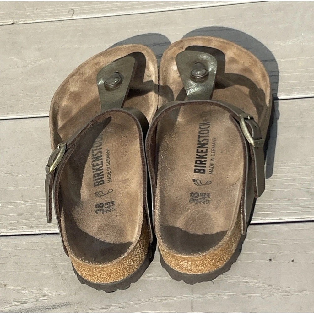 Birkenstock Gizeh Birko-Flor Womens Sz 38 L 7 Comfort Casual Summer Gold Sandals - Picture 6 of 8